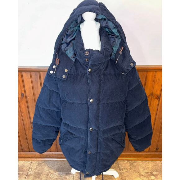 Polo Ralph Lauren Mens Vintage Corduroy Down Jacket Water Resistant Navy L - Picture 2 of 16